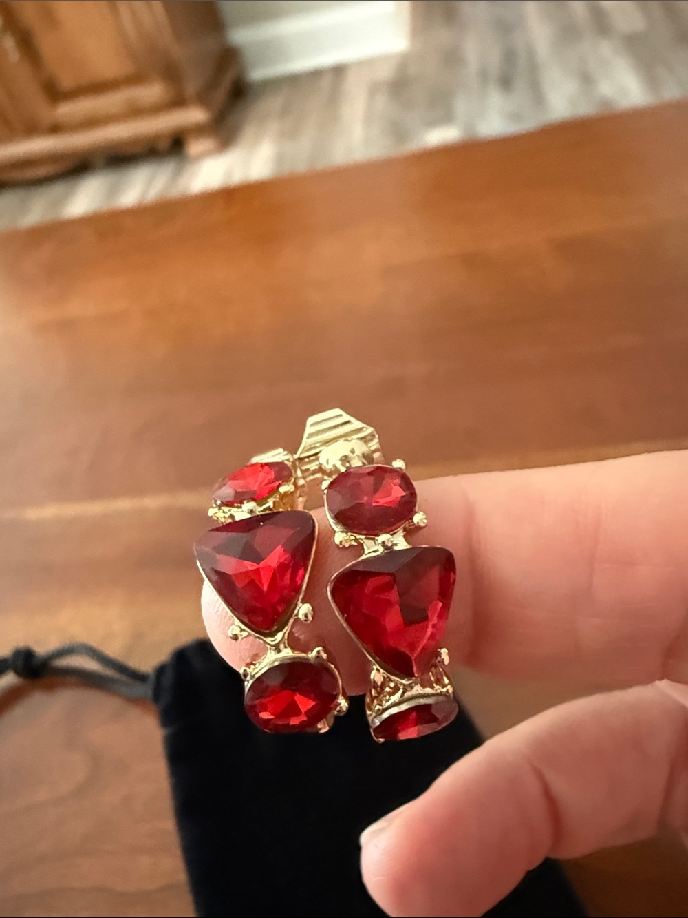 Gold-Tone Earrings with Deep Red Crystal Accents